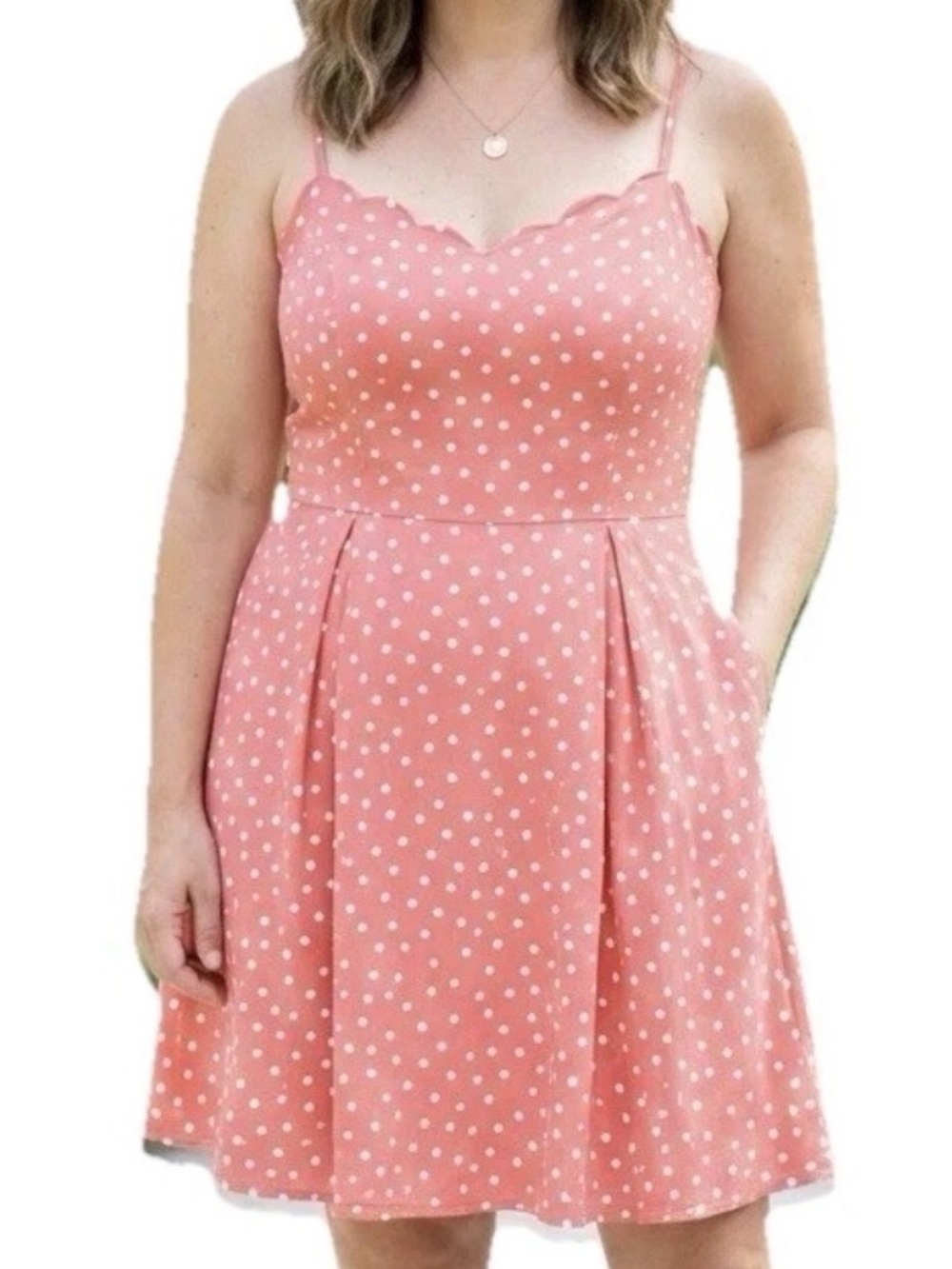 Cottagecore 41 Hawthorn Beatriz Scallop Dress Coral Pink Polka Dot SunDress 12